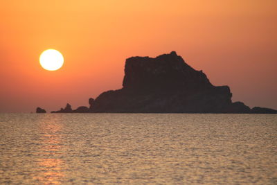 Scenic view of sea against orange sky