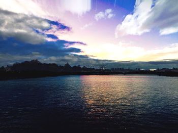 Scenic view of river at sunset