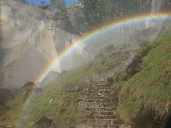 Scenic view of rainbow over mountains