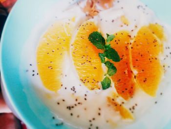 Close-up of breakfast served in plate