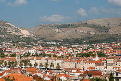 High angle view of townscape against sky