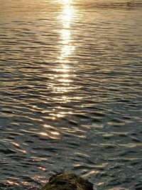 High angle view of rippled water at sunset