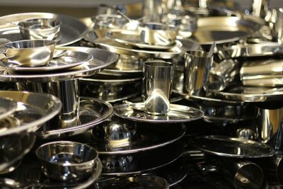 Close-up of wine glasses in kitchen