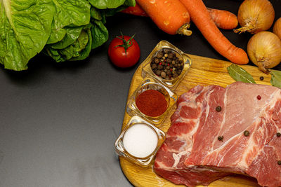 High angle view of fruits on table