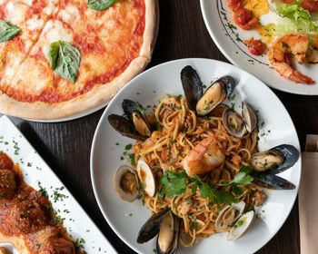 High angle view of food on table