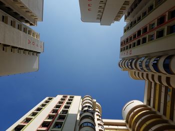 Low angle view of buildings against clear sky