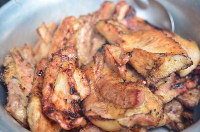 Close-up of meat on barbecue grill