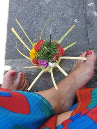 Midsection of woman holding flowering plant