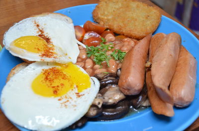 Close-up of breakfast served in plate