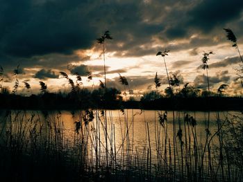 Scenic view of lake against sky during sunset