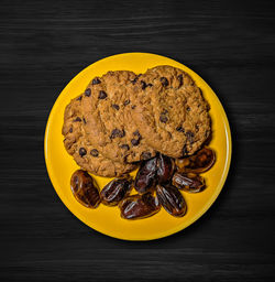 High angle view of breakfast in plate on table