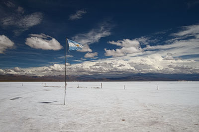 Scenic view of landscape against sky during winter