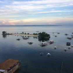 High angle view of sea against sky during sunset