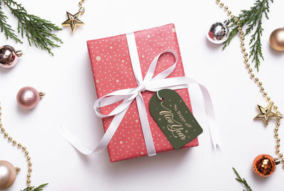 High angle view of christmas decoration on table