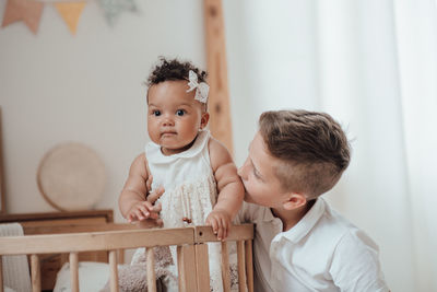 Cute baby boy at home