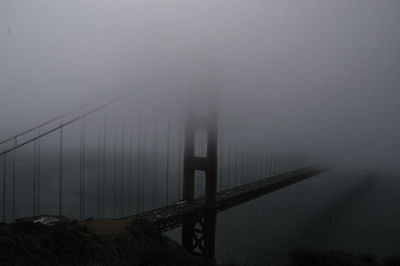 Suspension bridge in foggy weather