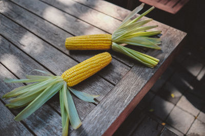 High angle view of vegetables on table