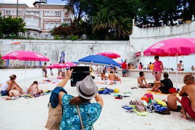 Group of people in front of building