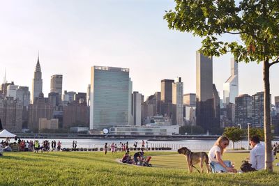 New york cityscape against clear sky