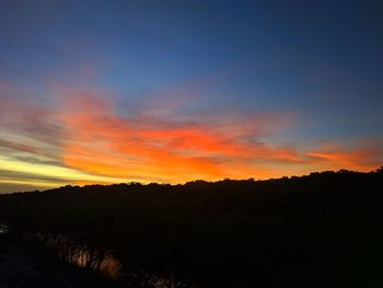 Scenic view of silhouette field against sky during sunset