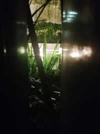 Close-up of illuminated window in the dark
