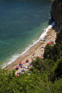 High angle view of people on beach
