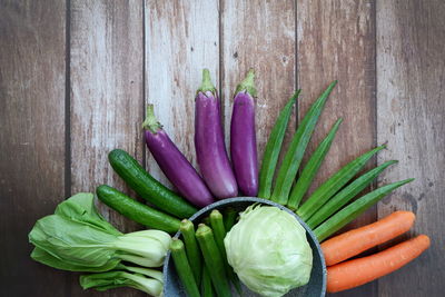 High angle view of vegetables on table