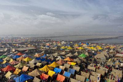 High angle view of tents against sky