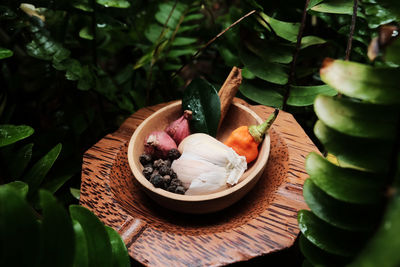 Close-up of fruits served on table