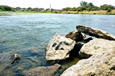 Scenic view of lake against sky