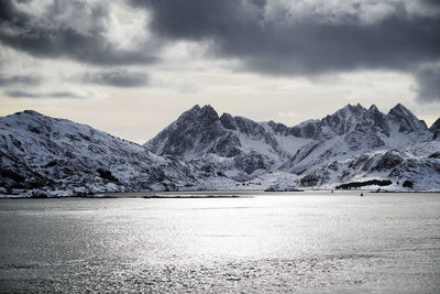 Scenic view of snowcapped mountains against sky