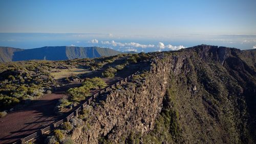 Panoramic view of landscape and mountains against sky