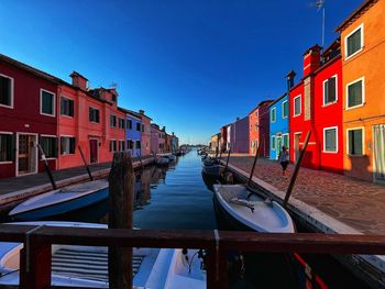 Boats moored in canal