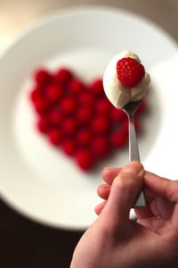 Cropped image of hand holding red rose