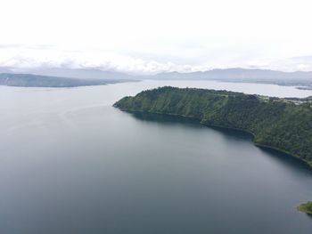 Aerial shot of lake toba balige north sumatra, indonesia. 13 october 2022