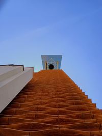 Low angle view of building against clear blue sky