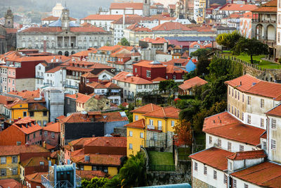 High angle view of buildings in city