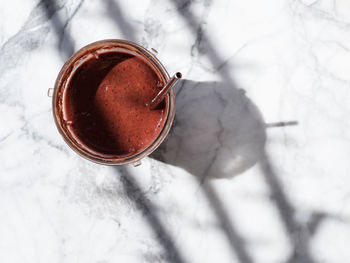 High angle view of ice cream in glass during winter