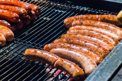 Close-up of meat on barbecue grill