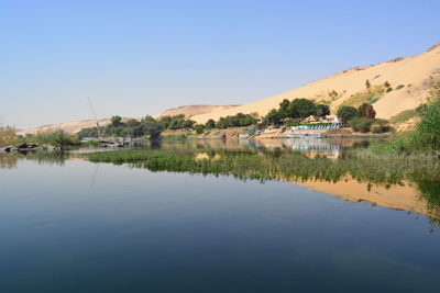 Scenic view of lake against clear sky