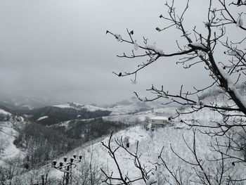 Scenic view of snow covered mountains against sky