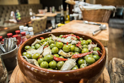 Close-up of salad in bowl on table