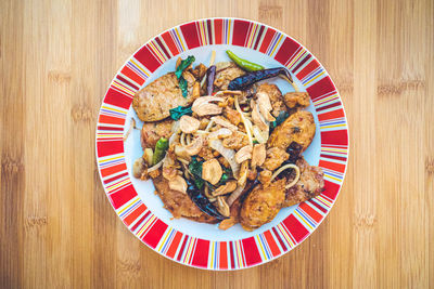 High angle view of breakfast on table