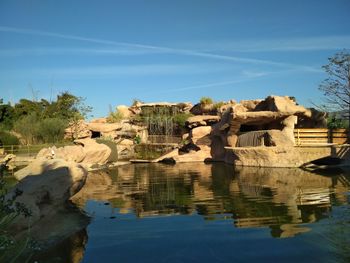 Reflection of rocks in lake