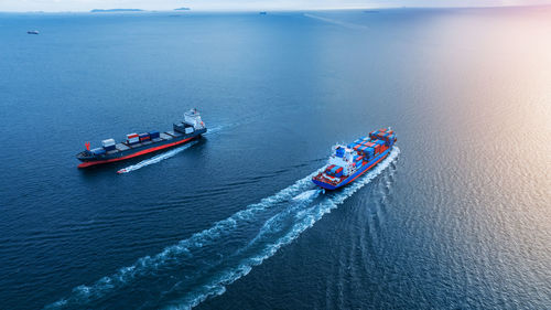 High angle view of ship in sea