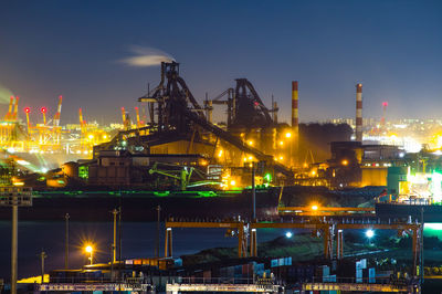 Night view of blast furnace in steel mill