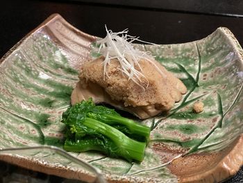 High angle view of food in plate