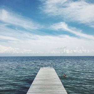 Scenic view of calm sea against cloudy sky