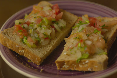 High angle view of meal served in plate