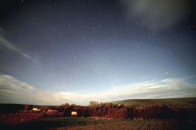 Scenic view of field against sky at night